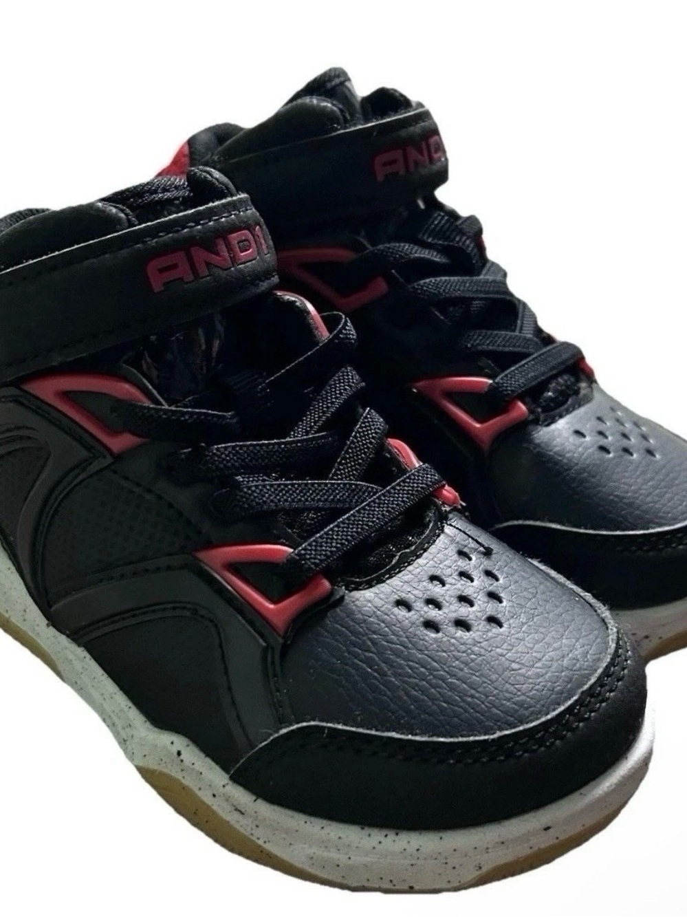 And1 Kids Black and Pink Mid-Top Sneakers
